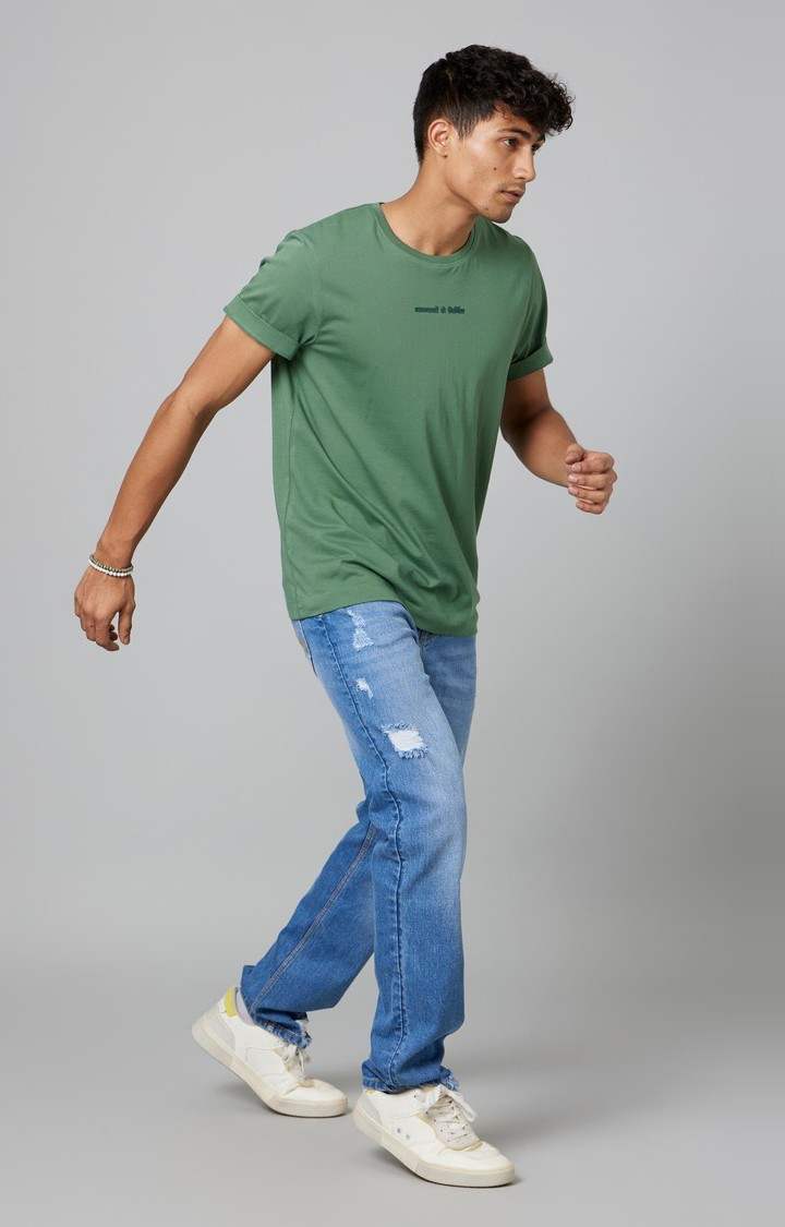 Men's Blue Cotton Ripped Jeans