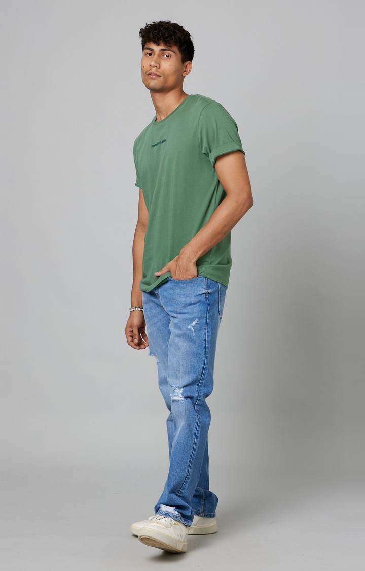 Men's Blue Cotton Ripped Jeans