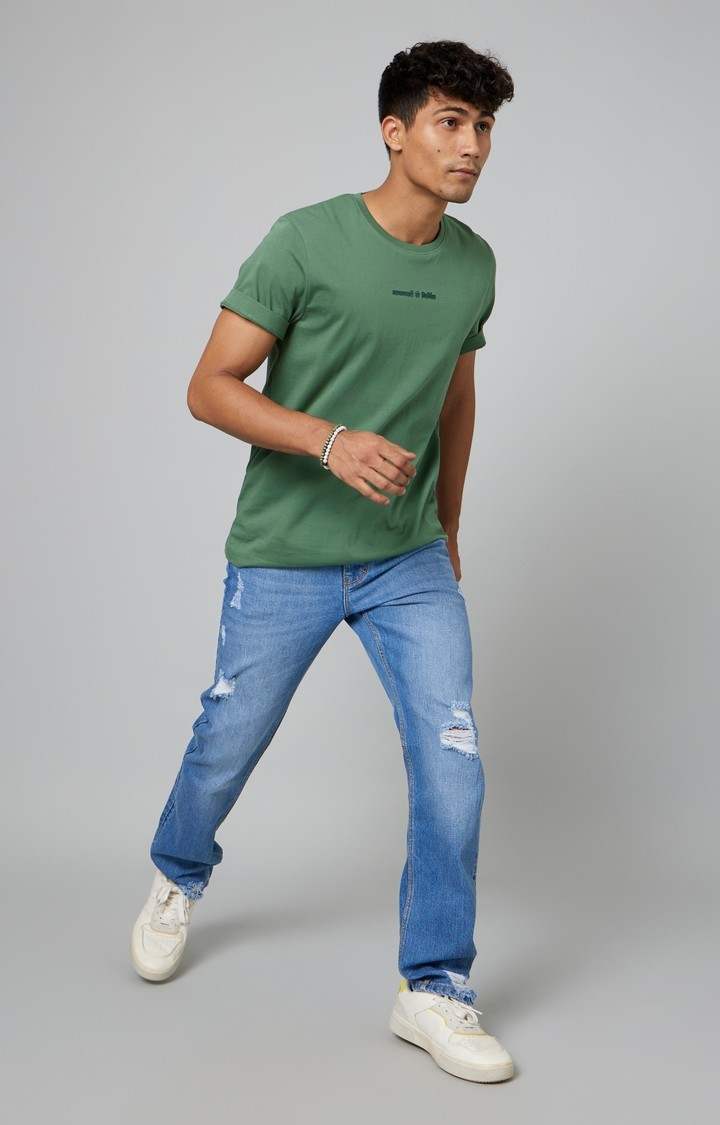 Men's Blue Cotton Ripped Jeans