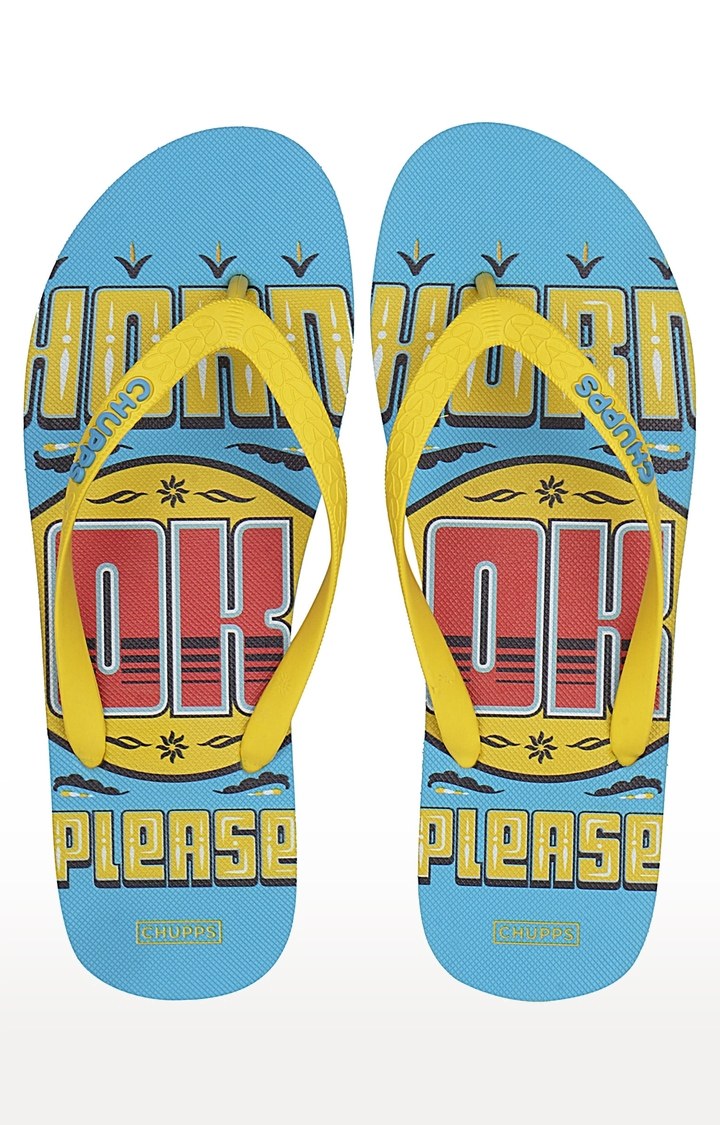 Men's Yellow & Blue Hork Ok Please Natural Rubber Slippers