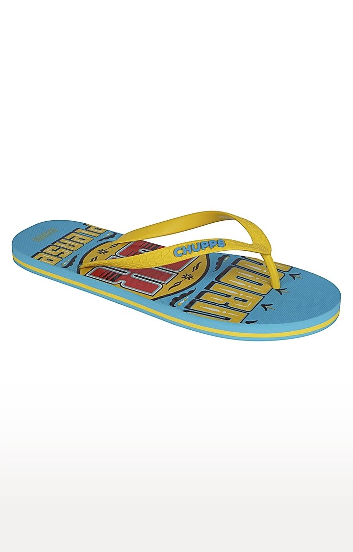 Men's Yellow & Blue Hork Ok Please Natural Rubber Slippers