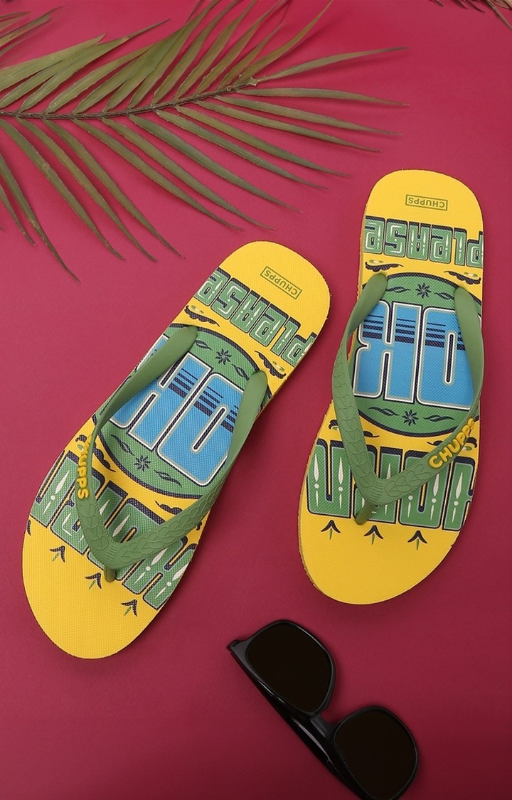 Men's Green & Yellow Hork Ok Please Natural Rubber Slippers
