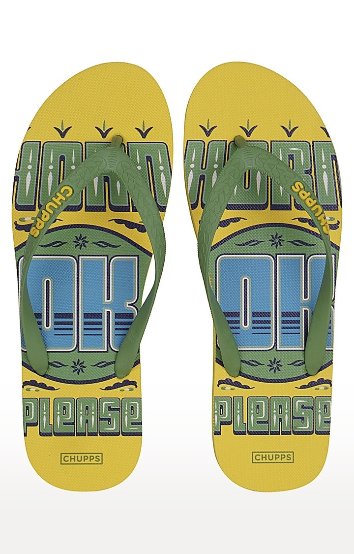 Men's Green & Yellow Hork Ok Please Natural Rubber Slippers