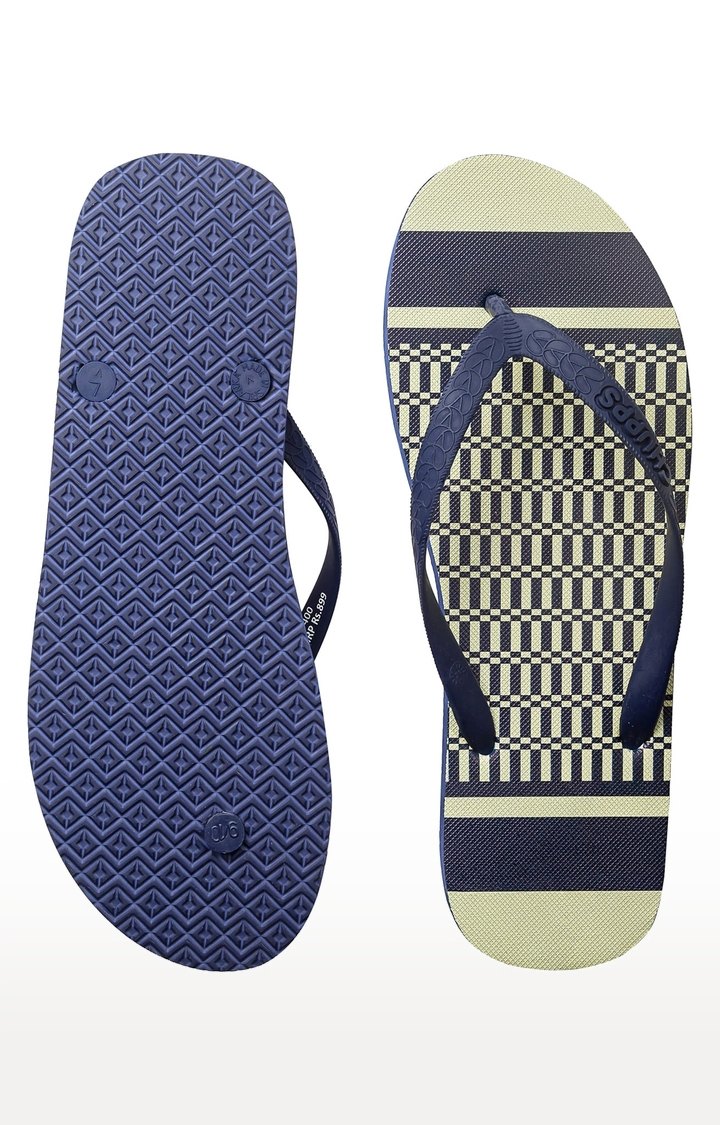 Men's Blue & Beige Kaleen Pattupai Natural Rubber Slippers