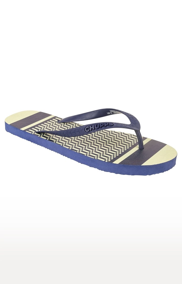 Men's Blue & Beige Kaleen Pattupai Natural Rubber Slippers