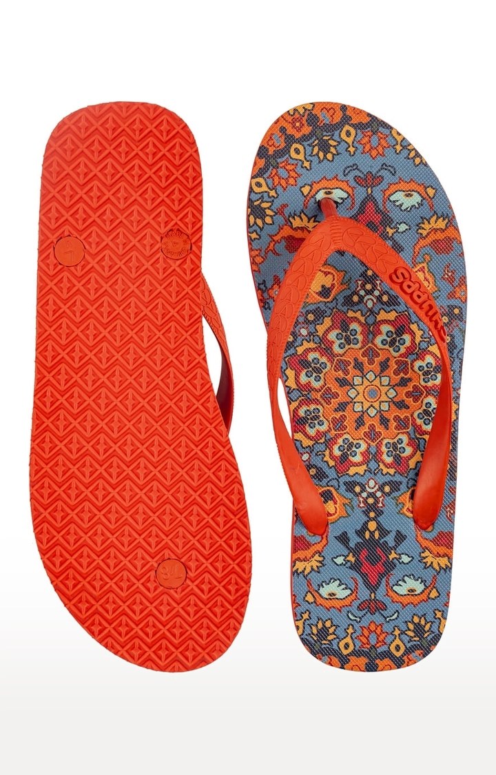 Women's Red & Blue Kaleen Persian Natural Rubber Slippers