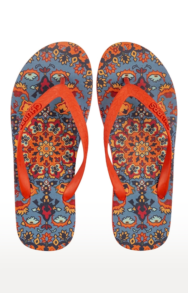 Chupps | Women's Red & Blue Kaleen Persian Natural Rubber Slippers 2