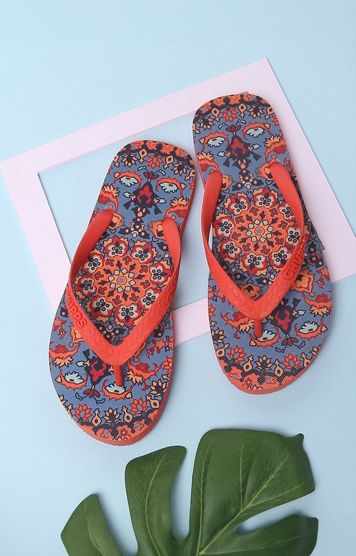 Chupps | Women's Red & Blue Kaleen Persian Natural Rubber Slippers