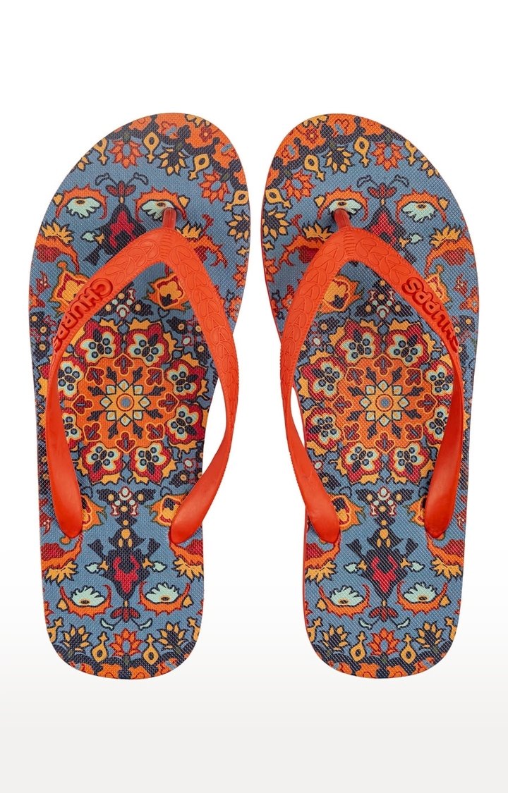 Women's Red & Blue Kaleen Persian Natural Rubber Slippers