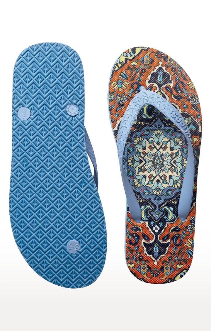 Women's Blue & Orange Kaleen Persian Natural Rubber Slippers