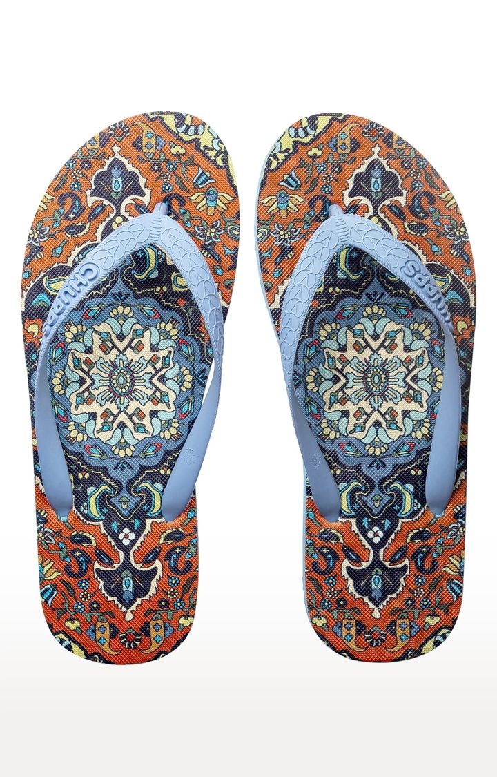 Women's Blue & Orange Kaleen Persian Natural Rubber Slippers
