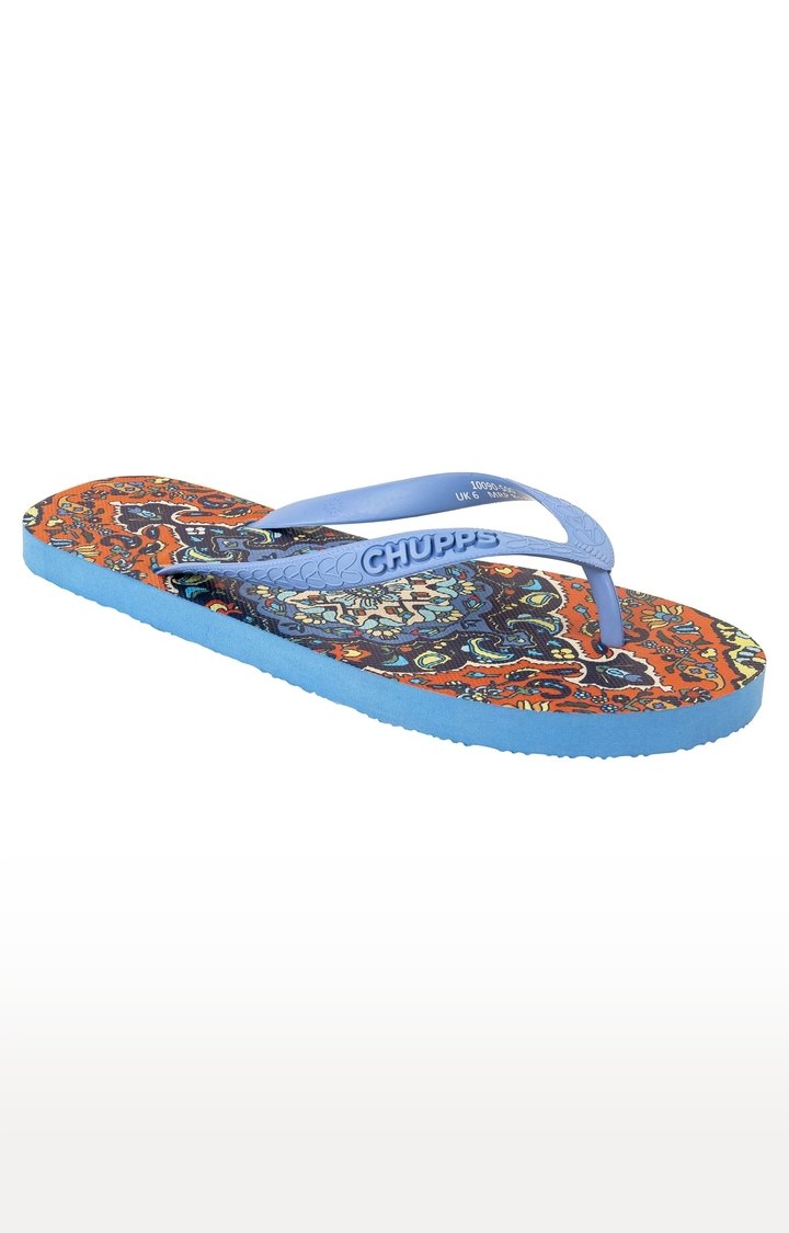 Women's Blue & Orange Kaleen Persian Natural Rubber Slippers