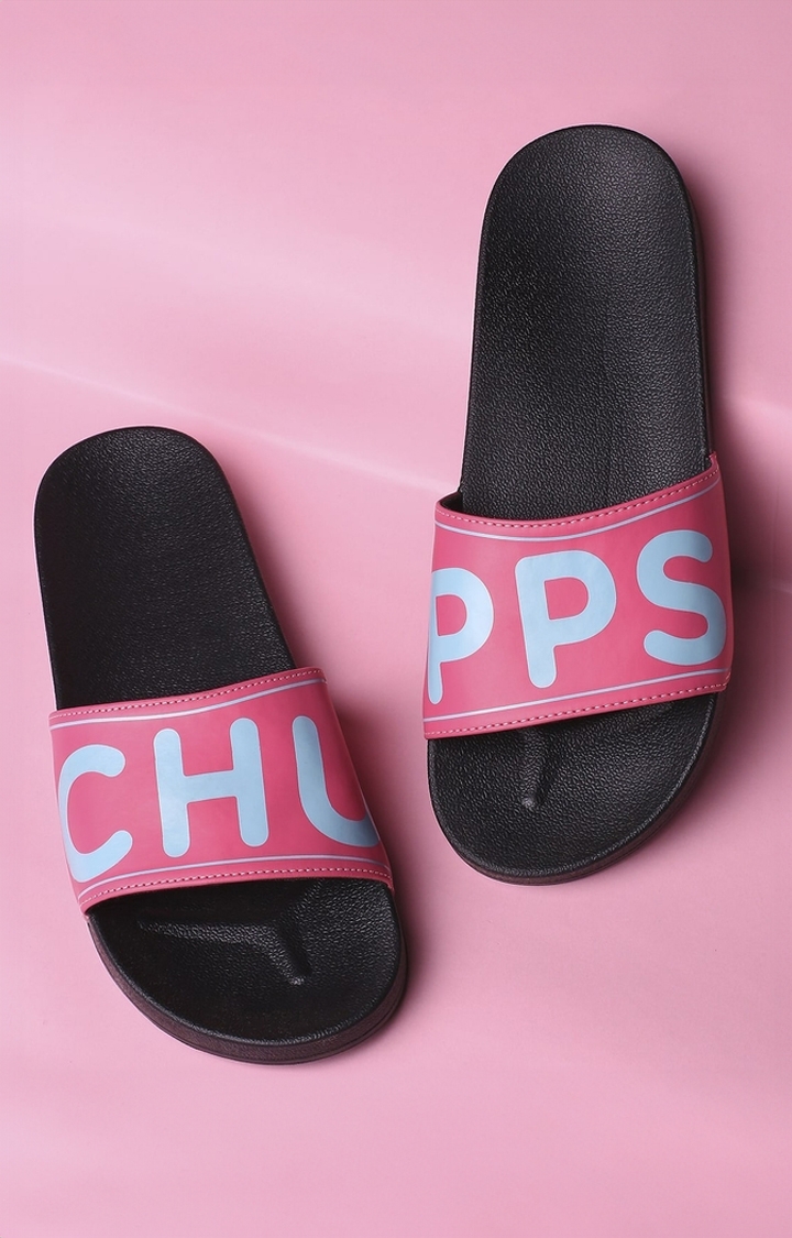 Chupps | Women's Pink & Black Pink Lightweight Sliders Flip Flops