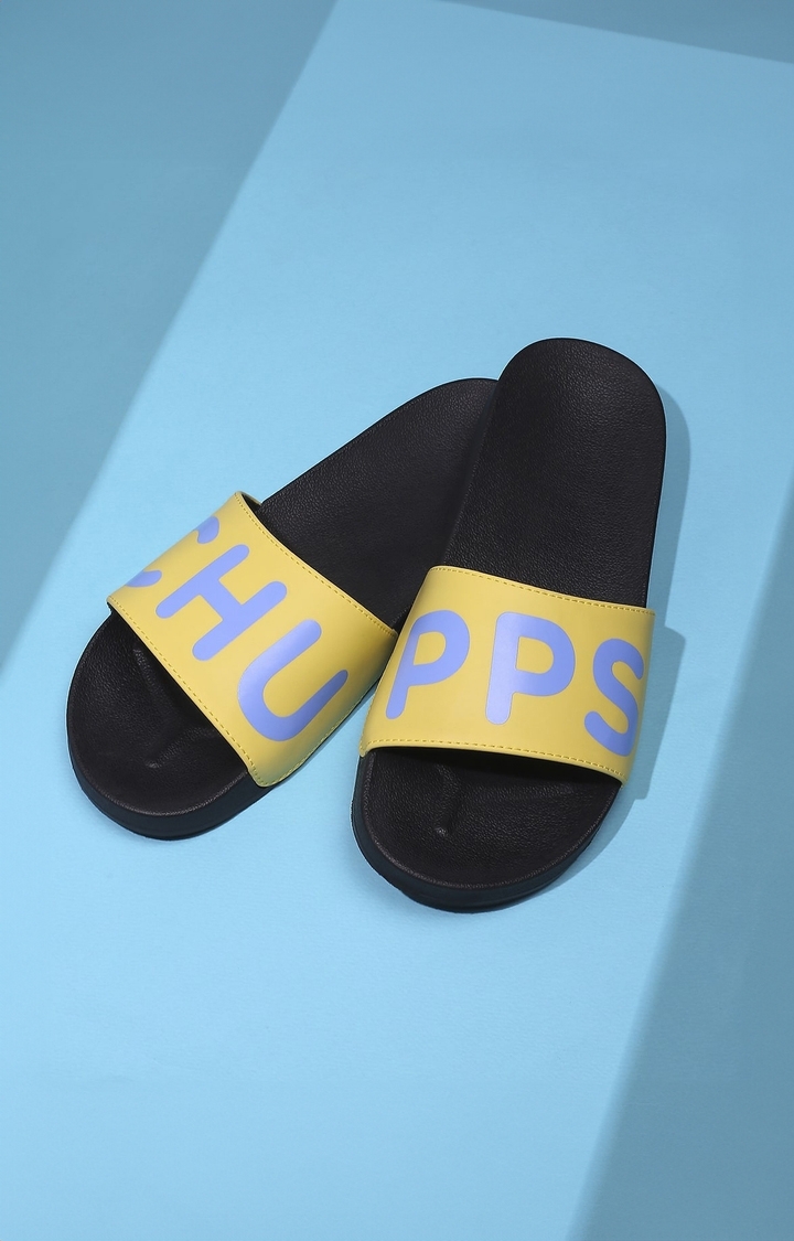 Chupps | Women's Yellow & Black Yellow Lightweight Sliders Slippers