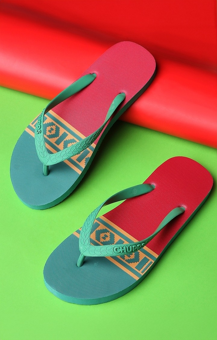 Women s Green Red Kaleen Pattupai Natural Rubber Slippers