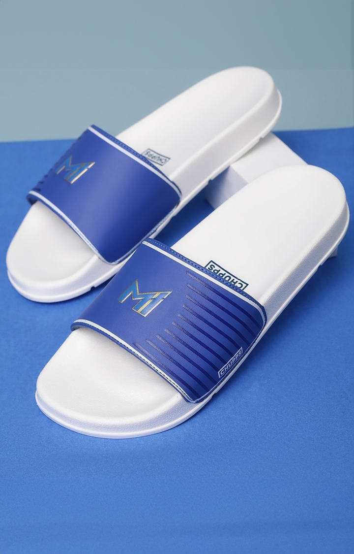 Chupps | Men's White & Blue Mi: Official Slider Flip Flops