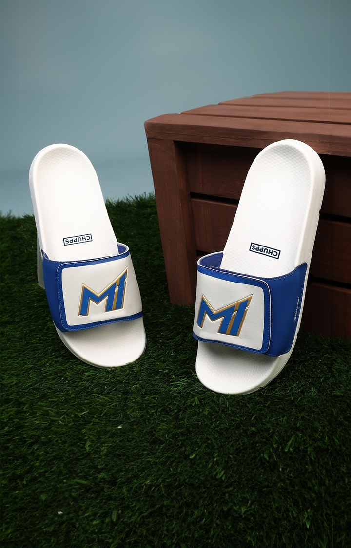 Chupps | Men's White & Blue Mi: Official Velcro Slider Flip Flops