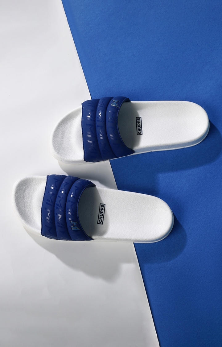 Women's White & Blue Mi: Official Slider Flip Flops