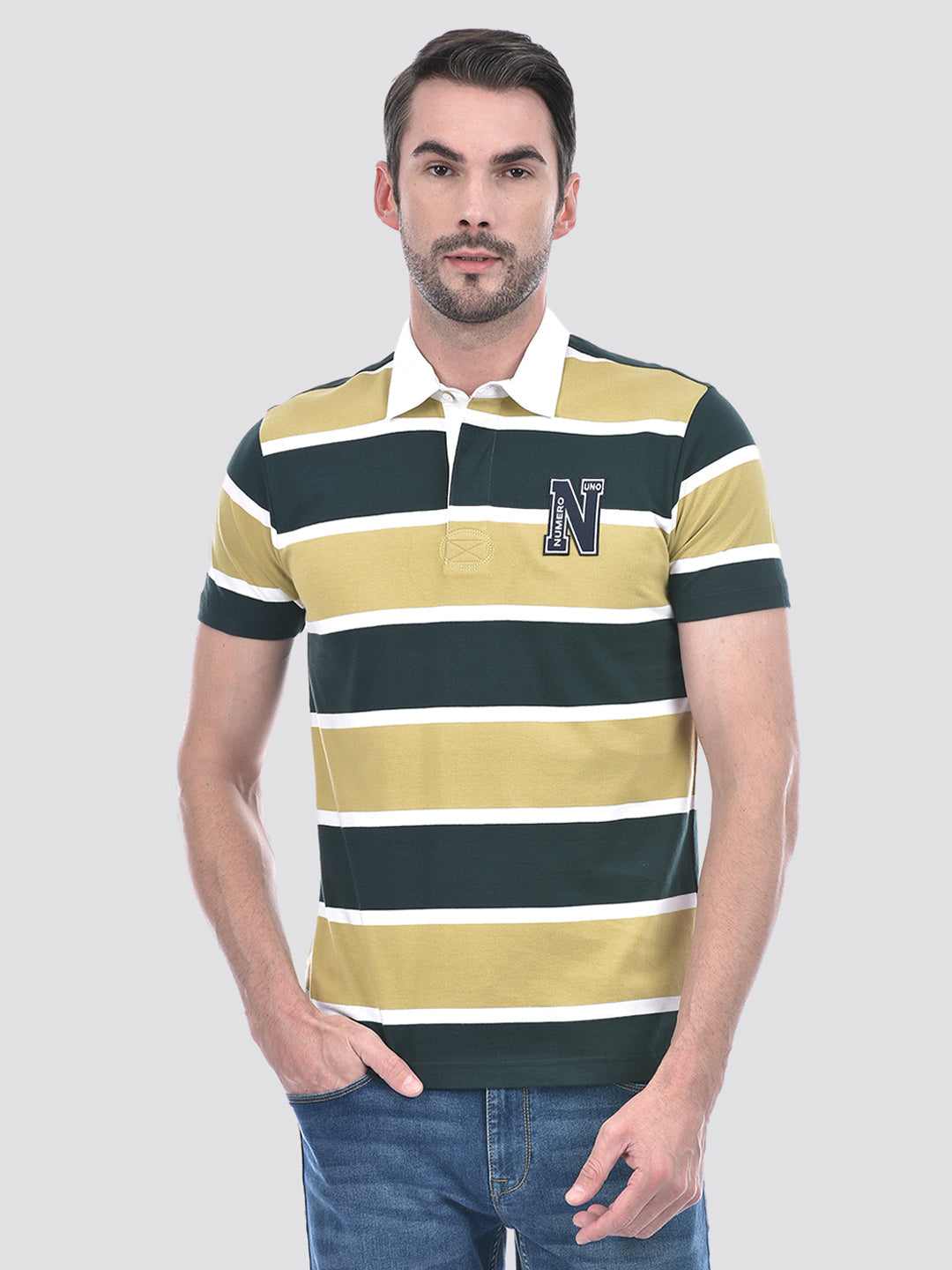NUMERO UNO MENS T-SHIRT H/S NMFNHP1832 FOREST GREEN/SHEEN GRN/WHT