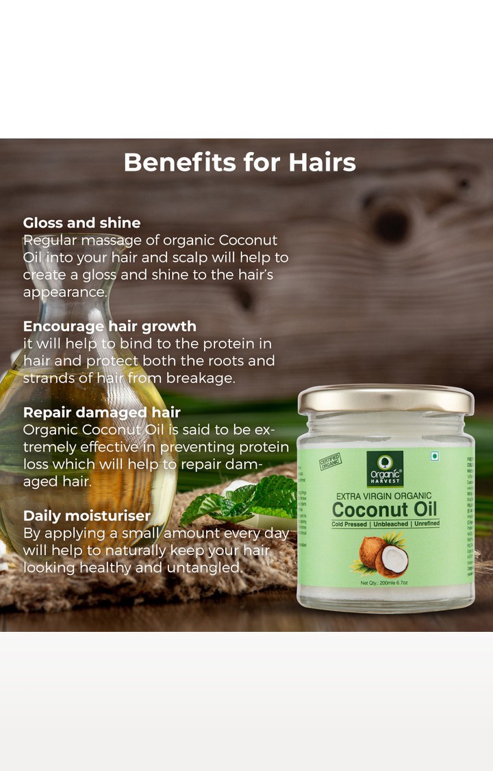 Organic Harvest | Organic Harvest Extra Virgin Coconut Oil Cold Pressed, Solution for Body Massage, Skin Care, Hair Growth, and Oil Pulling, 200ml 3