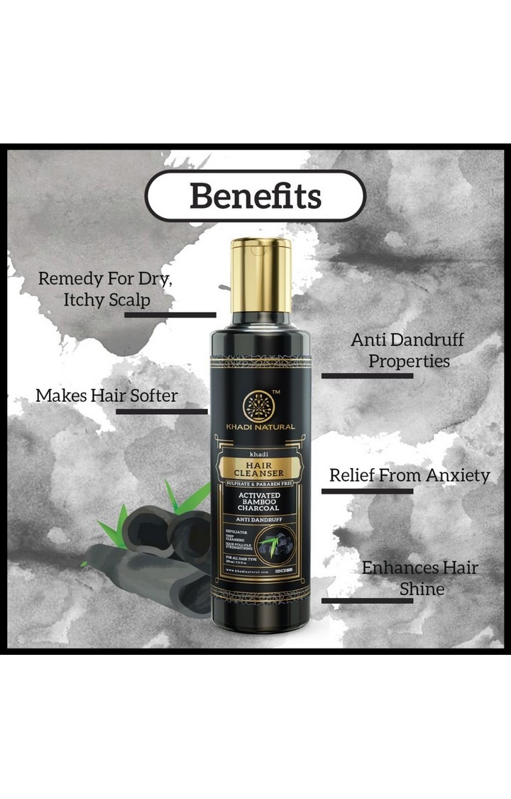Khadi Natural | Charcoal Cleanser / Shampoo with Activated Bamboo Charcoal Sulphate Paraben Free 2