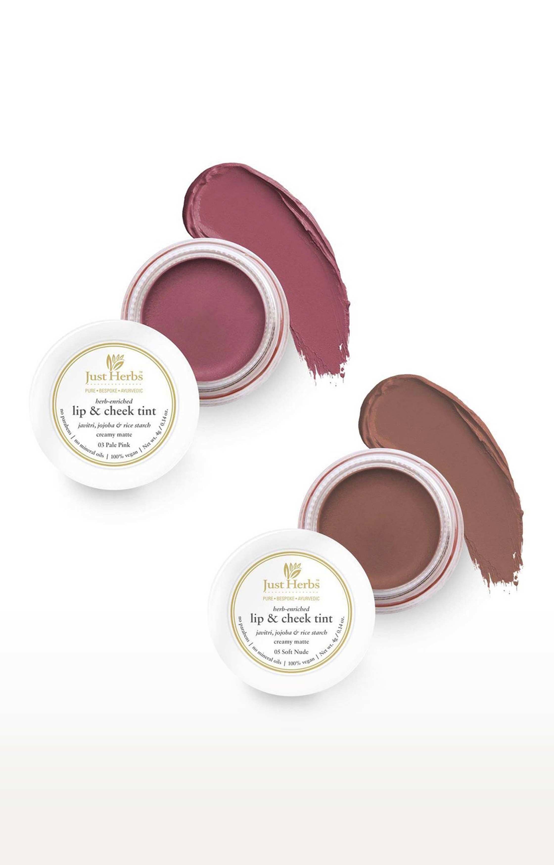 Just Herbs Vegan Lip and Cheek Tint ( Pack of 2): Natural Blush - Pale Pink and Soft Nude