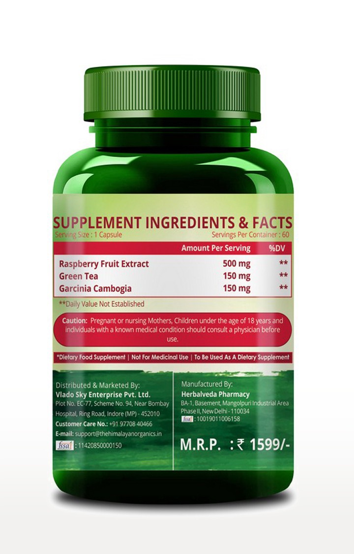 Himalayan Organics Raspberry Ketones Plus With Garcinia and Green Tea Extract For Weight