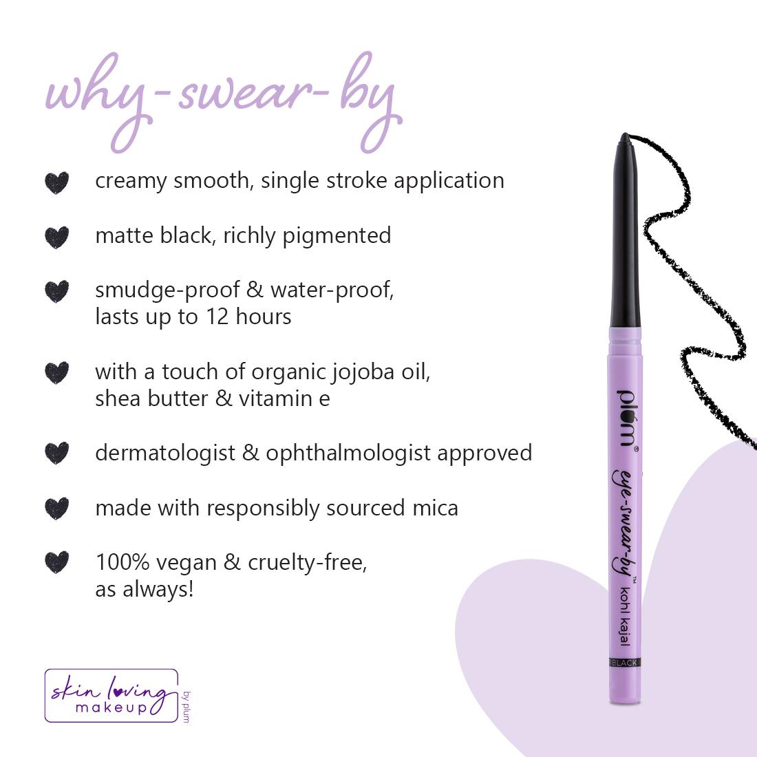 Plum Eye-Swear-By Kohl Kajal - Deep Black, Creamy Smooth, Smudge-Proof, Water-Proof