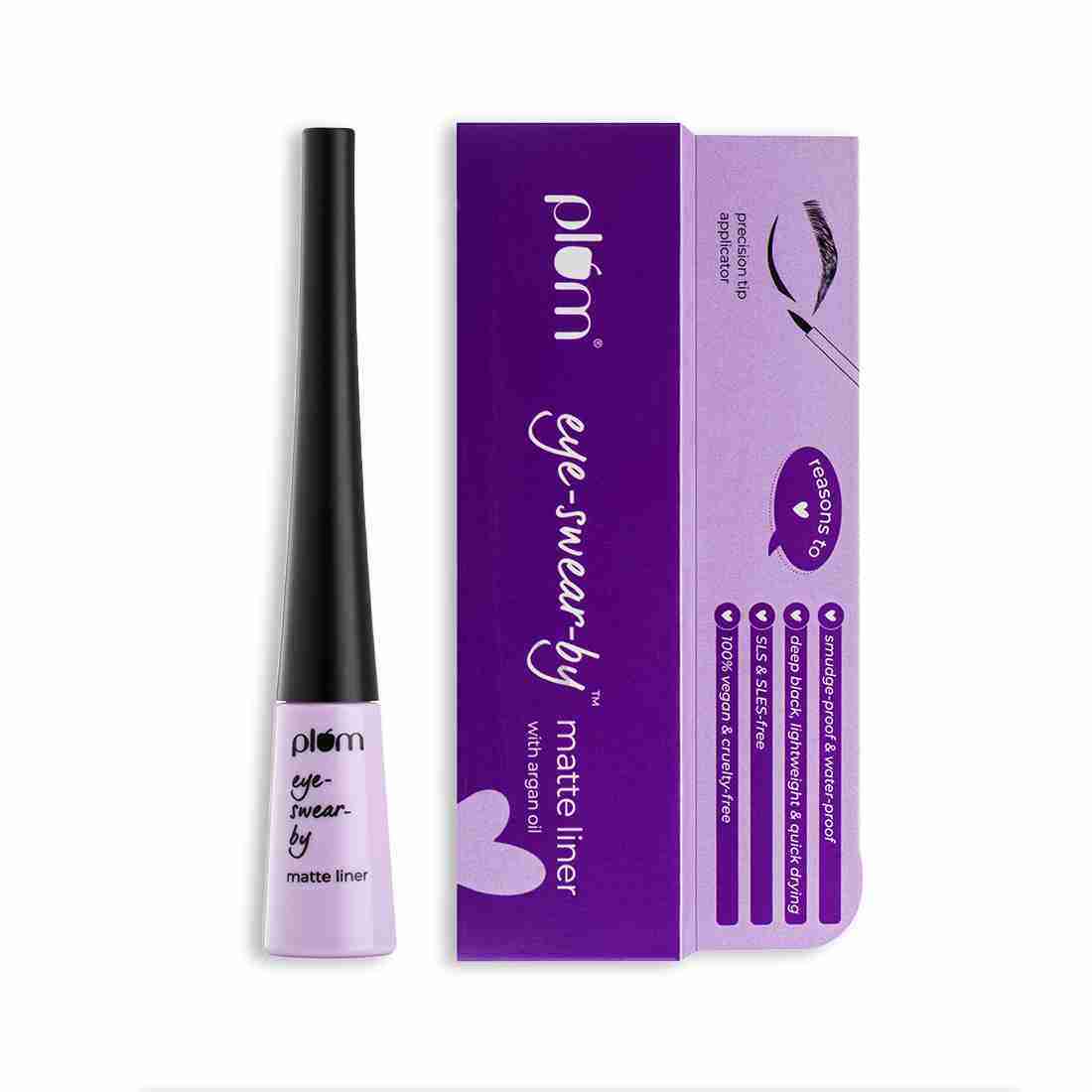 Plum Eye-Swear-By Matte Liner | Water-Proof | Quick Drying | 100% Vegan & Cruelty Free | 01 Black