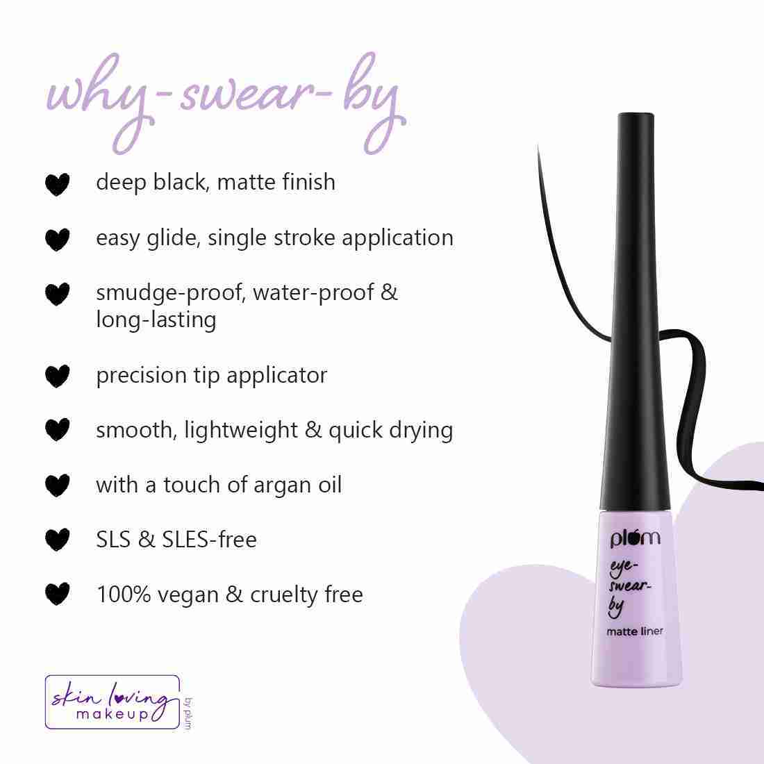 Plum Eye-Swear-By Matte Liner | Water-Proof | Quick Drying | 100% Vegan & Cruelty Free | 01 Black