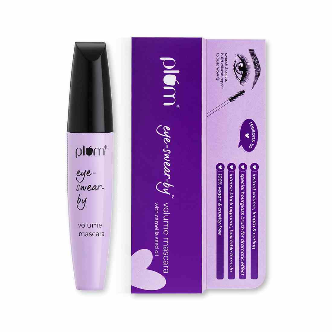 Plum Eye-Swear-By Volume Mascara | Lightweight & Buildable Formula | 100% Vegan & Cruelty Free | 01 Black  
