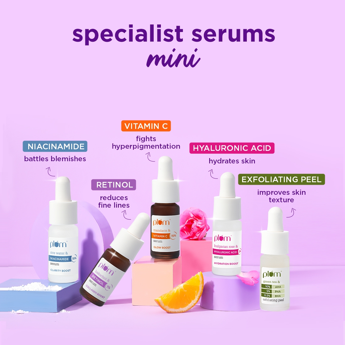 Plum Be Good | Specialist Serums - Starter Pack | Set of 3 Mini Serums | Vitamin C, Hyaluronic & Niacinamide |For Glowing, Hydrated, Clear Skin | All Skin Types | Fragrance-Free | 100% Vegan 3