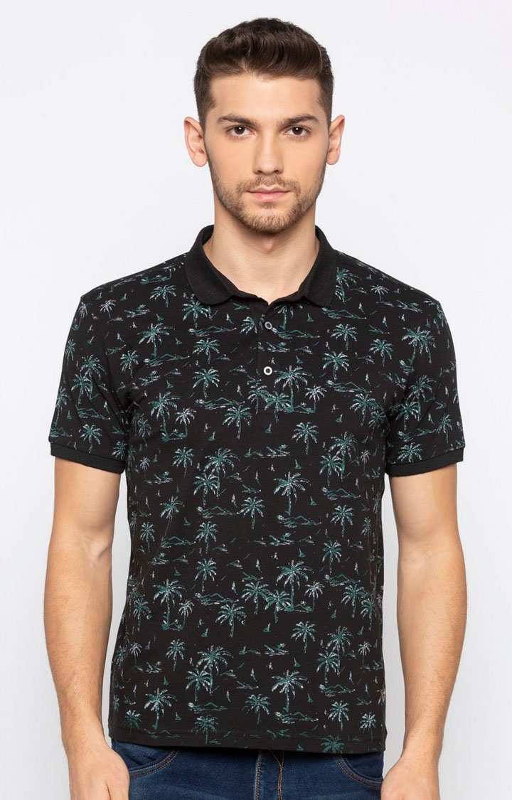 Status Quo | Men's Black Cotton Printed Polos 0