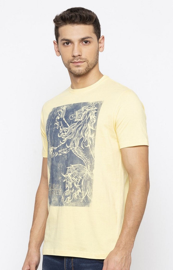 Status Quo | Men's Yellow Cotton Printeded Regular T-Shirt 1