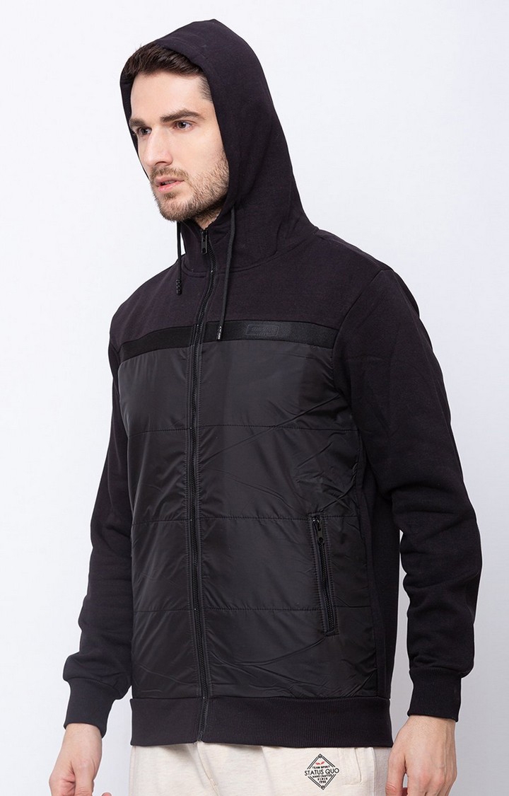 Status Quo | Men's Black Cotton Solid Activewear Jacket 1
