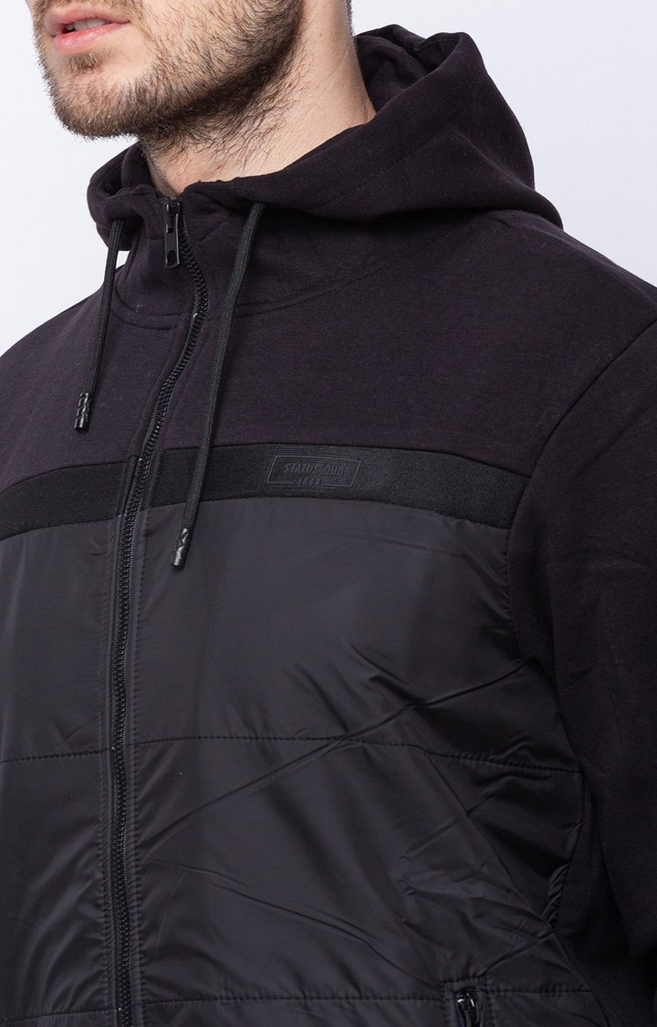Status Quo | Men's Black Cotton Solid Activewear Jacket 3