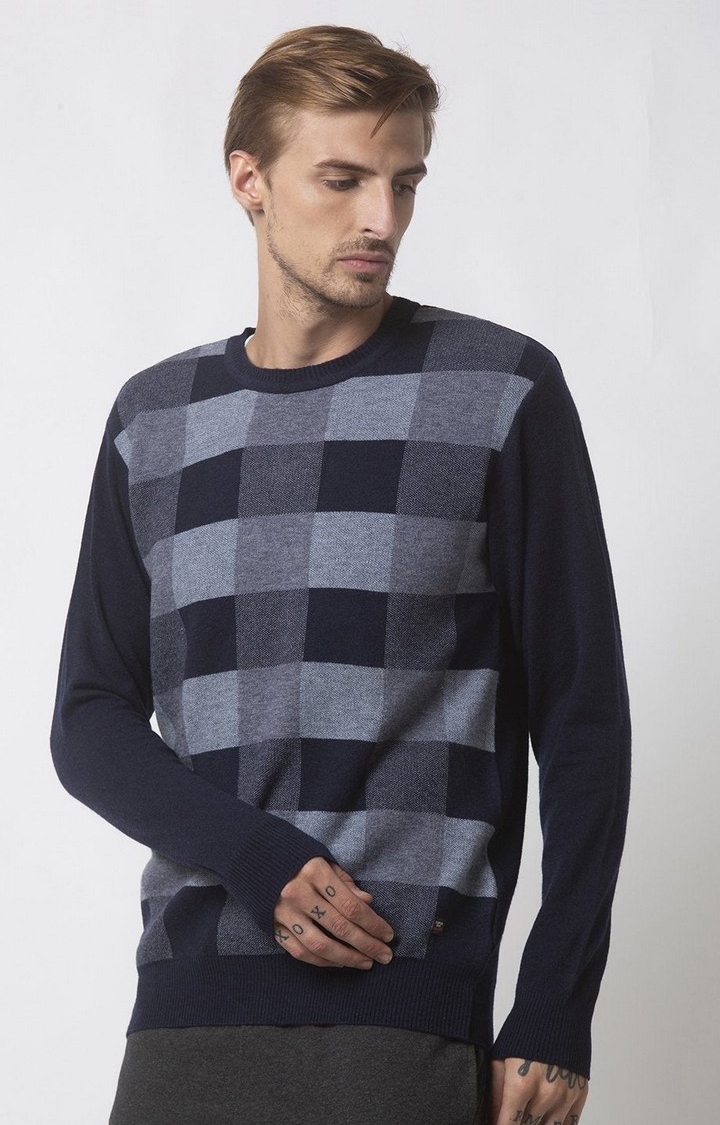 Status Quo | Men's Blue Polycotton Checked Sweaters 2