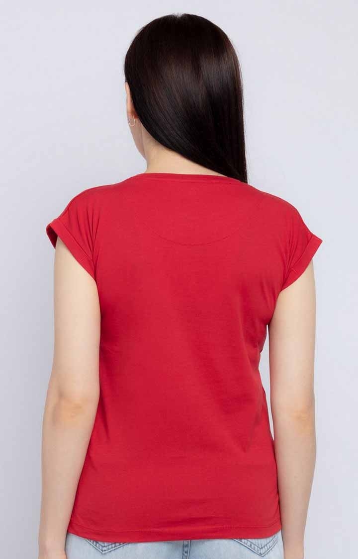 Status Quo | Women's Red Cotton Printeded Regular T-Shirt 2