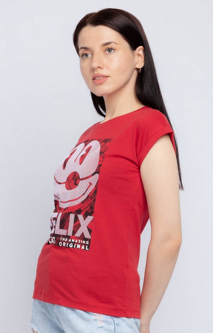 Status Quo | Women's Red Cotton Printeded Regular T-Shirt 1