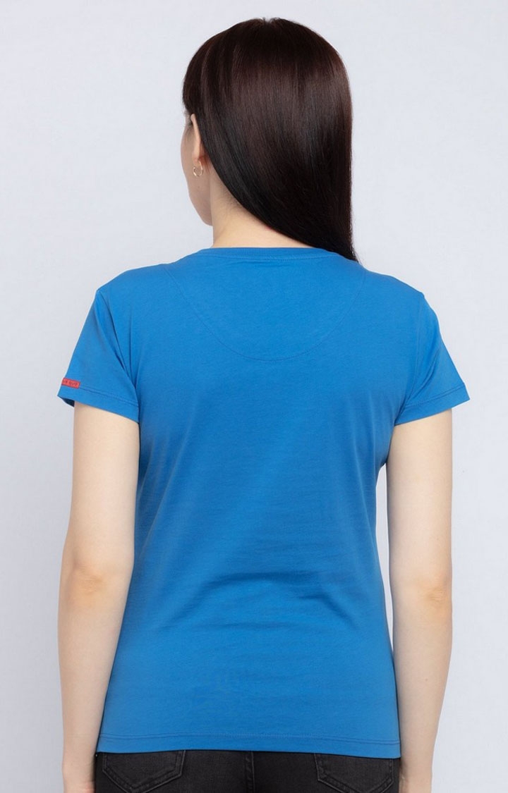 Status Quo | Women's Blue Cotton Typographic Printed Regular T-Shirt 2