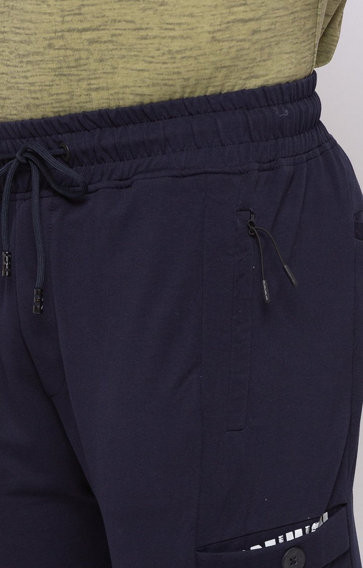 Men's Navy Blue Cotton Solid Trackpant