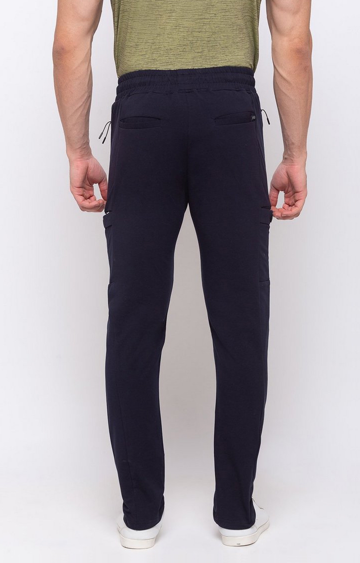 Men's Navy Blue Cotton Solid Trackpant