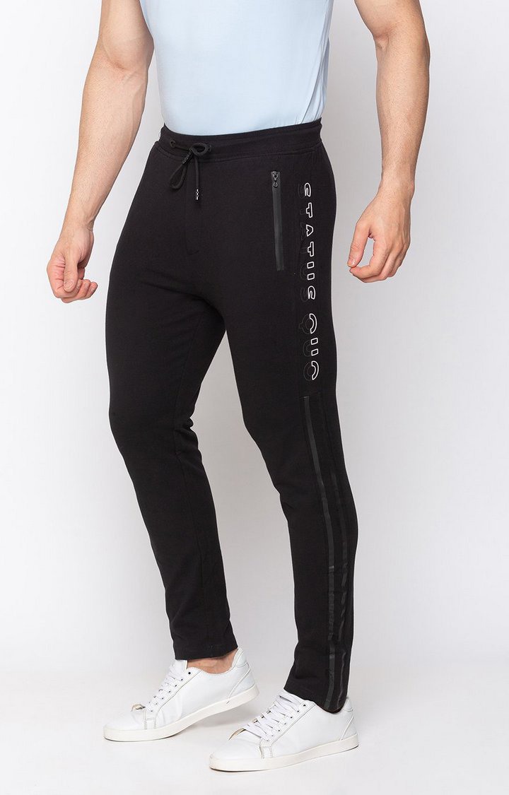 Men's Black Polyester Solid Trackpant