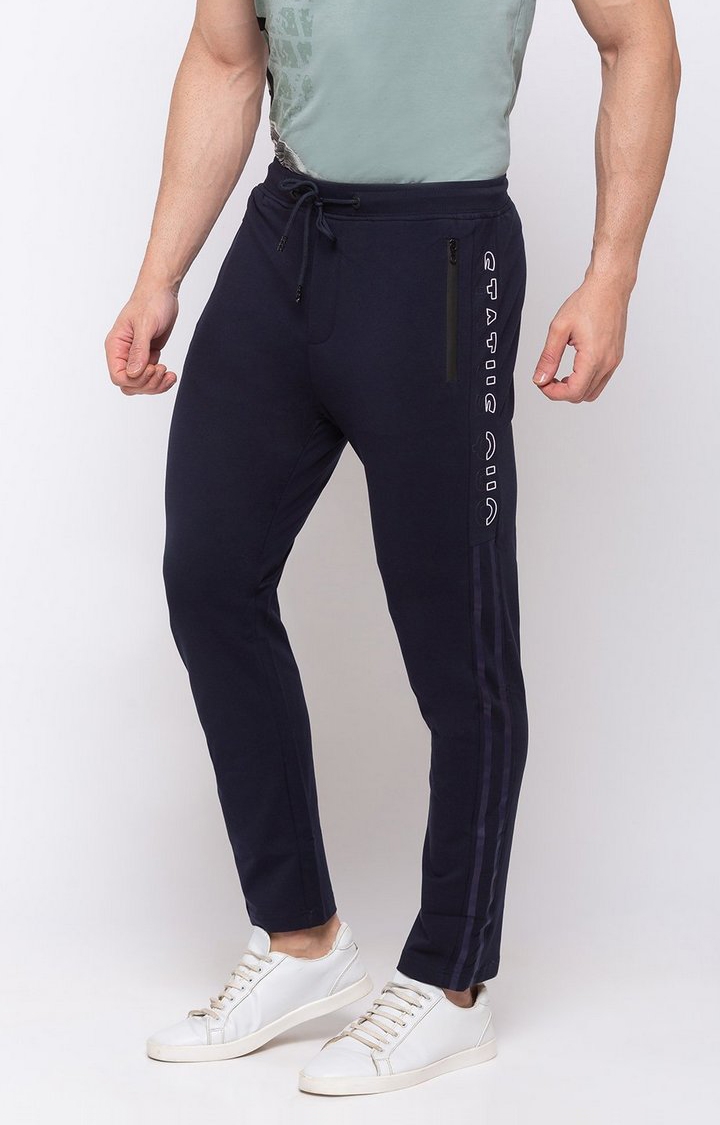 Status Quo | Men's Navy Blue Polyester Solid Trackpant 1