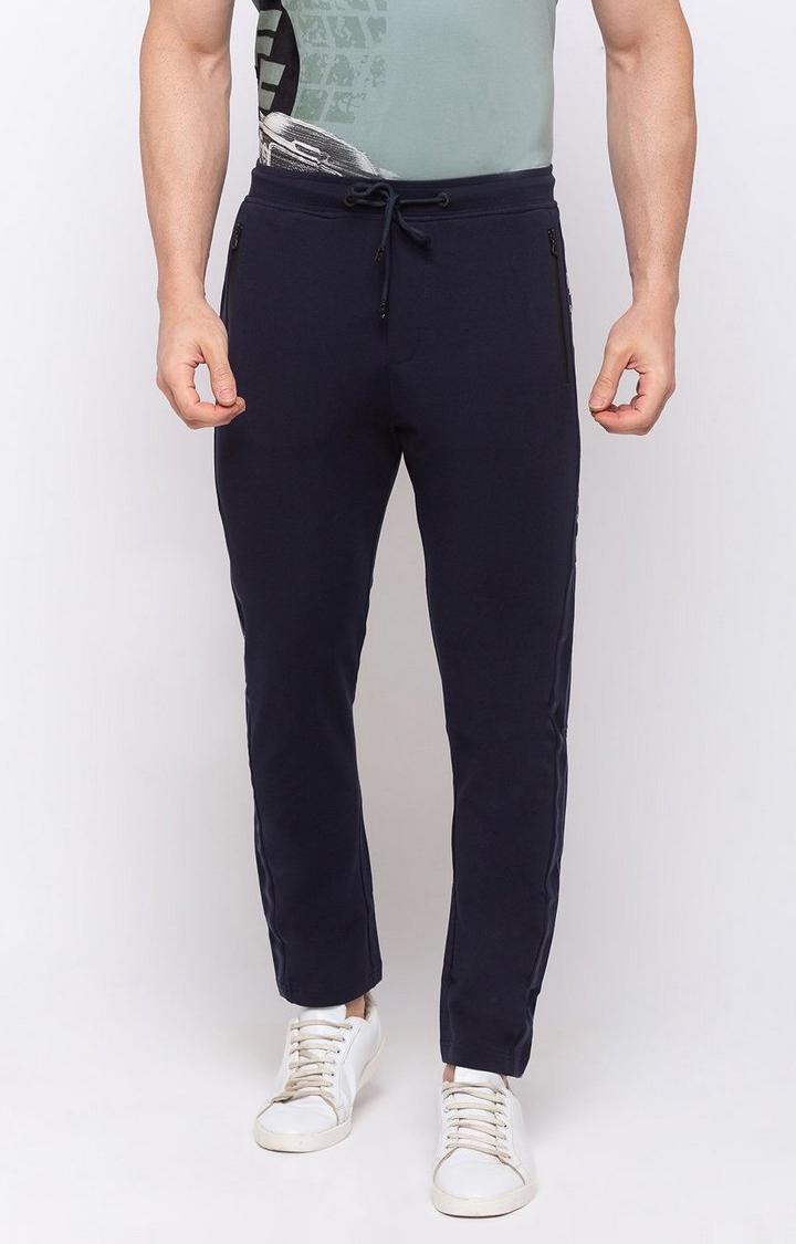 Status Quo | Men's Navy Blue Polyester Solid Trackpant 0
