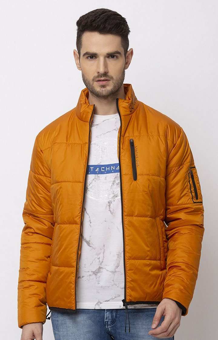 Men's Yellow Polyester Quilted Bomber Jackets