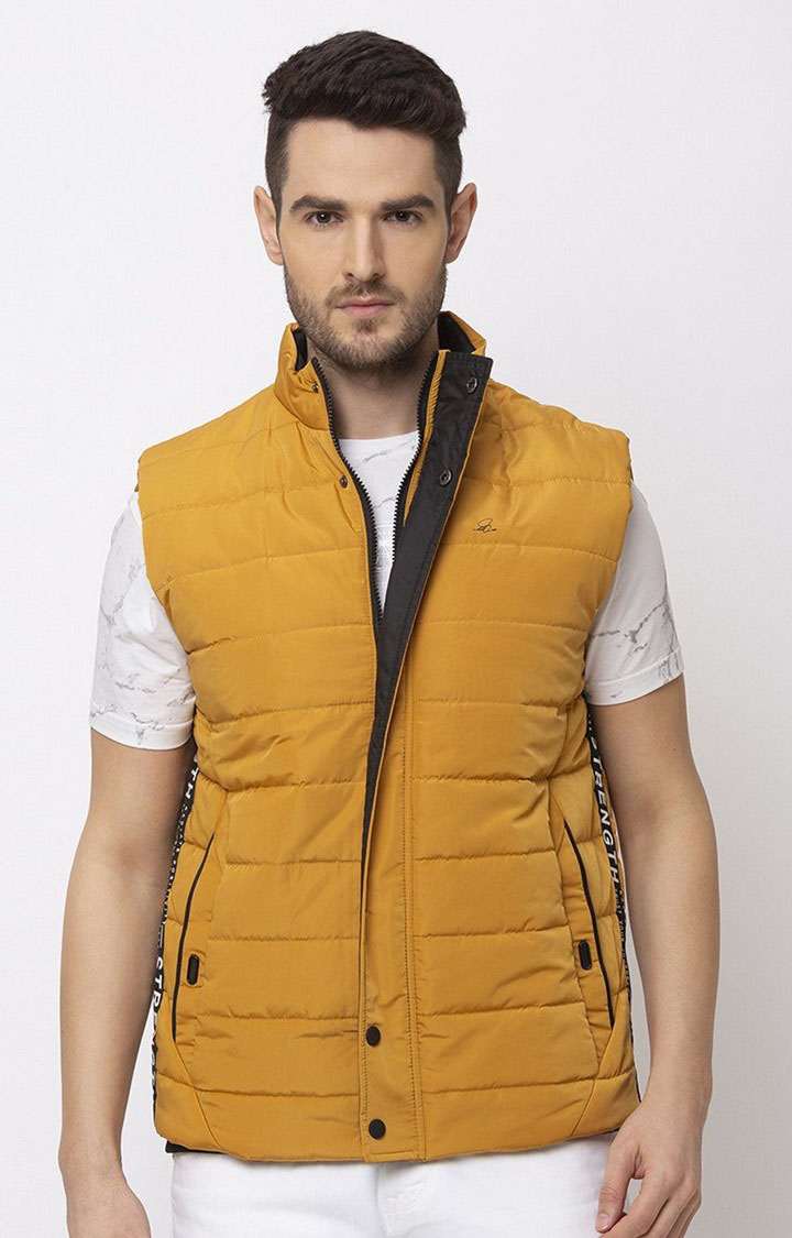 Men's Yellow Polyester Quilted Gilet