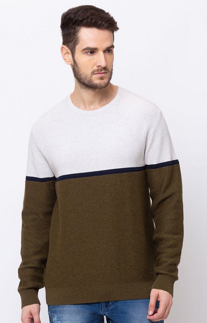Men's Green Cotton Colourblock Sweaters