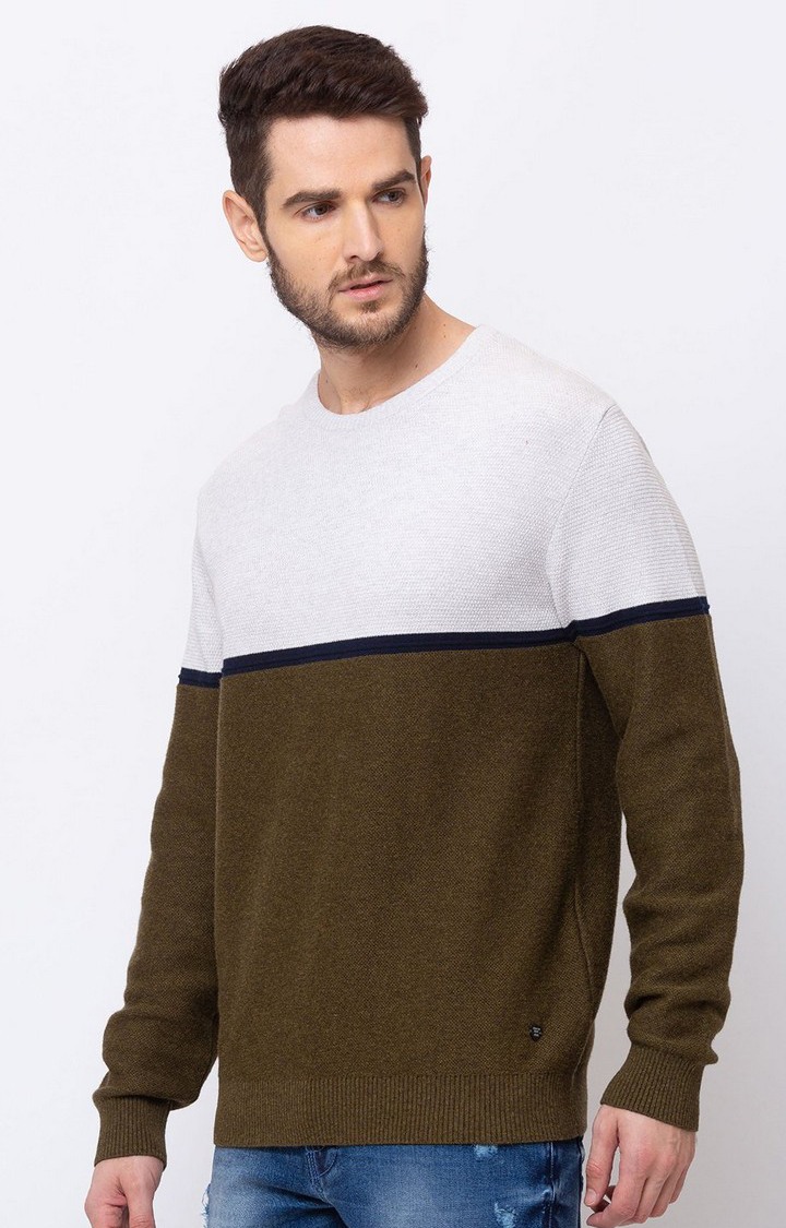 Men's Green Cotton Colourblock Sweaters