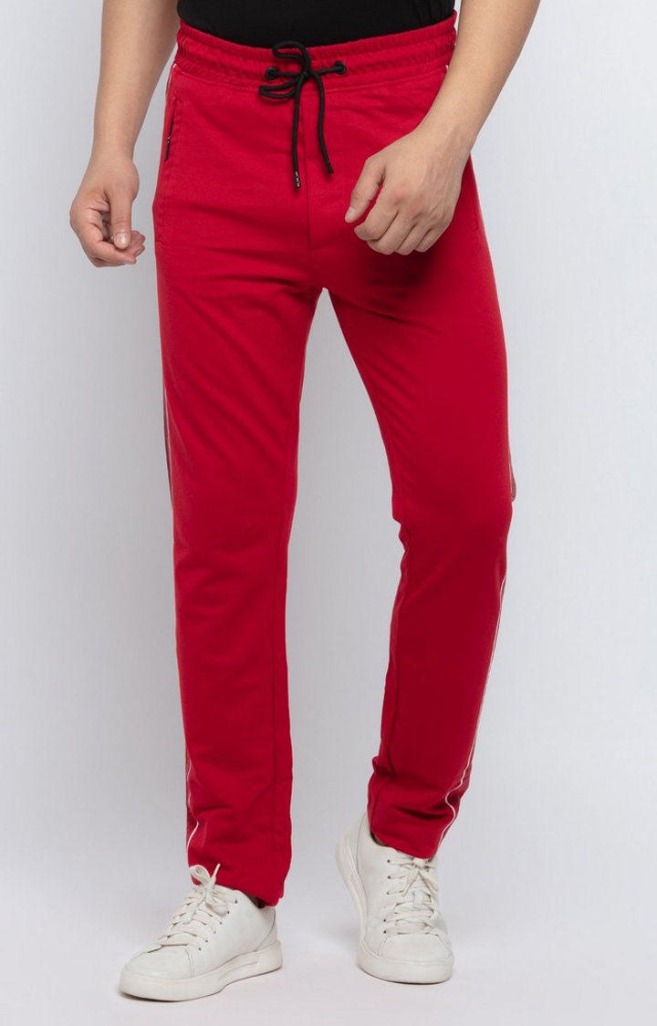 Status Quo | Men's Red Cotton Solid Trackpant 0